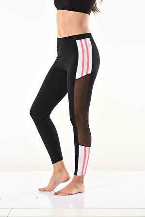 Transparan Detaylı Şeritli Kadın Tayt