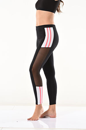 Transparan Detaylı Şeritli Kadın Tayt