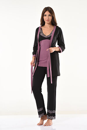 Dantel Detaylı Gecelik Sabahlık Takım