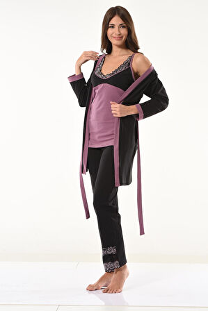 Dantel Detaylı Gecelik Sabahlık Takım