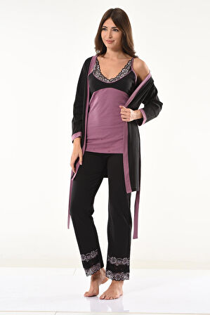 Dantel Detaylı Gecelik Sabahlık Takım