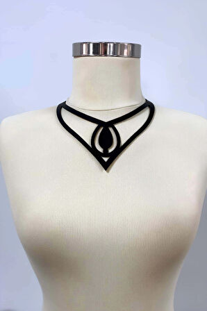 Damla Detaylı Şık Deri Choker, Deri Choker Kolye