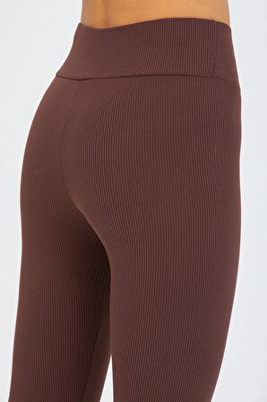 Kahverengi Yüksek Bel Fitilli Tayt