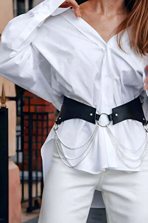 Şık Deri Zincirli Kemer, Elbise Kemeri, Zincirli Tarz Gömlek Kemeri