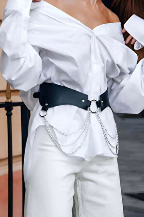 Şık Deri Zincirli Kemer, Elbise Kemeri, Zincirli Tarz Gömlek Kemeri