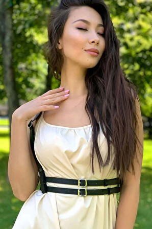 İnce Şerit Omuzdan Askılı Ayarlanabilir Şık Deri Harness Korse Kemer