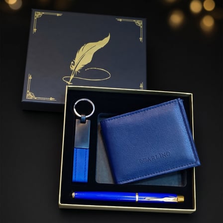 Premium Günlük Kullanım Yeni Yıl Modern Tasarım Mavi Cüzdan Anahtarlık ve Kalem