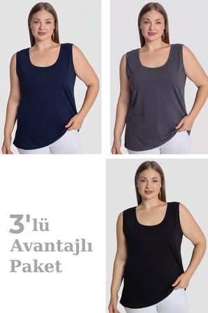 Özel Seri Model Parça Hediyelik Kadın Pamuklu Büyük Beden Kalın Askılı Atlet 3'lü Paket