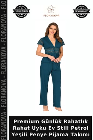Premium Günlük Rahatlık Rahat Uyku Ev Stili Petrol Yeşili Penye Pijama Takımı