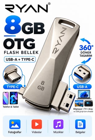Özel Üretim 8 GB OTG Flash Bellek Type-C USB Bellek 2in1 Araç Seyahat Depolama