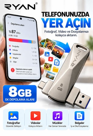 Özel Üretim 8 GB OTG Flash Bellek Type-C USB Bellek 2in1 Araç Seyahat Depolama