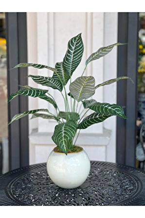 Yapay Bitkili Dekoratif Cam Vazo Beyaz