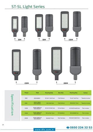 30W Led Yol Sokak Armatür DLS Park Bahçe Çevre Site Bina Dış Mekan Lamba Aydınlatma Ledli Sokak Armatürü