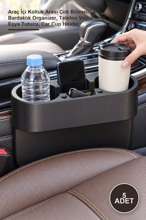 5 Adet Oto Koltuk Yanı Bardak Tutucu Organizer – Araç İçi Koltuk Arası Çok Bölmeli Bardaklık Organizer, Telefon Ve Eşya Tutucu, Car Cup Holder