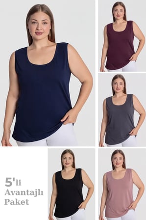Nefes Alabilen Günlük Esnek Kadın Pamuklu Büyük Beden Kalın Askılı Atlet Renkli 5'li Paket 6XL LACİVERT MÜRDÜM ANTRASİT GÜL K. SİYAH