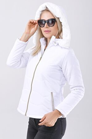 Barbora Günlük Kürklü Şişme Kadın Mont 807beyaze