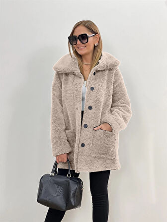 Barbora Peluş Rahat Kışlık Ceket ws06krem1