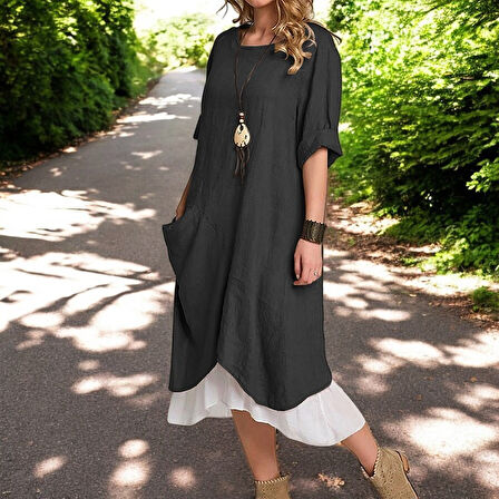 Yazlık Şık Keten Kadın Elbise