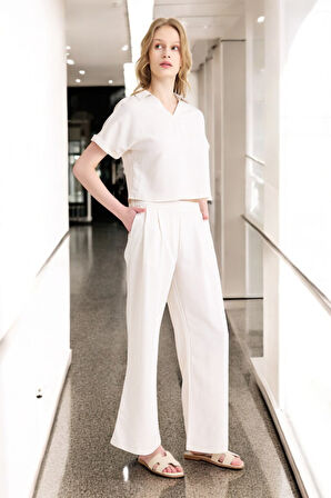 Yazlık V Yaka Şık Keten Takım