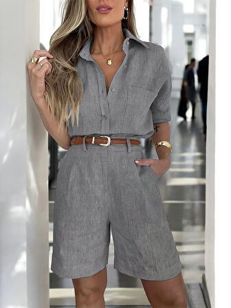Keten Şort Gömlek İkili Takım