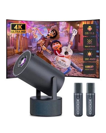 Bluetooth Hoparlörlü Akıllı Projektör Kablosuz Karaoke Mikrofonlu -