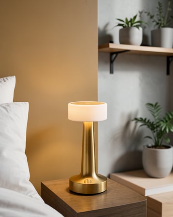 Şarjlı LED Masa Lambası Altın Renkli Dimmer Kontrollü