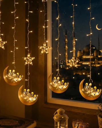 Hilal Yıldız Led Ramazan Işığı 3 Metre Dekoratif Perde Aydınlatması Çok Renkli