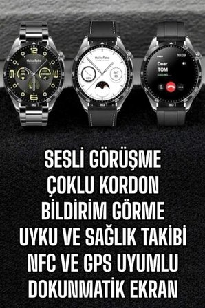 Akıllı Saat Titreşimli Amoled Ekran Uyku ve Sağlık Takibi Sesli Görüşme -