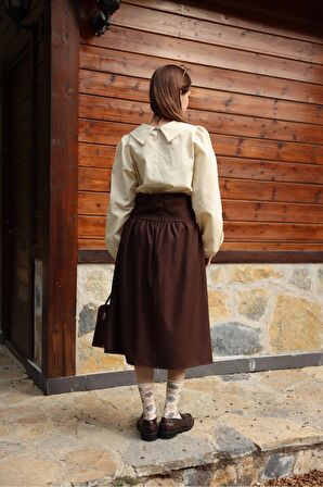 Vintage Krem Rengi Bebe Yaka Poplin Bluz