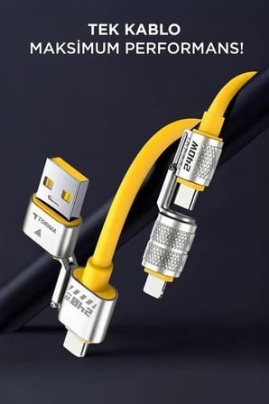 Teknoloji Taşınabilir Akıllı Telefon U23 Sarı 4in1 Silikon 240W Şarj Data Kablosu
