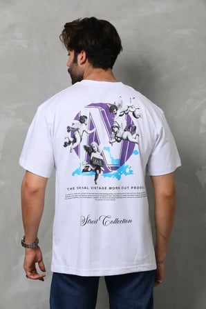 Unisex Bisiklet Yaka Baskılı Oversize TShirt