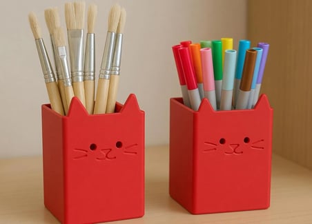 Kalemlik - Kedi Figürlü Kalemlik Seti Dekoratif Masaüstü Organizer 2'Lİ
