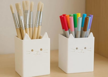 Kalemlik - Kedi Figürlü Kalemlik Seti Dekoratif Masaüstü Organizer 2'Lİ