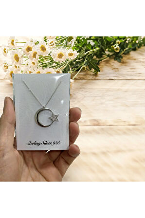 Modahilye 925 Ayar Gümüş Ay Yıldız Tasarım Kolye