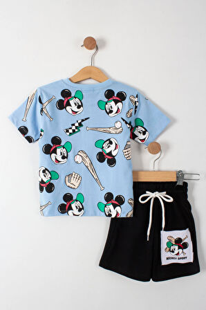 Mickey Mouse Baskılı Erkek Çocuk Şortlu Alt Üst Takım