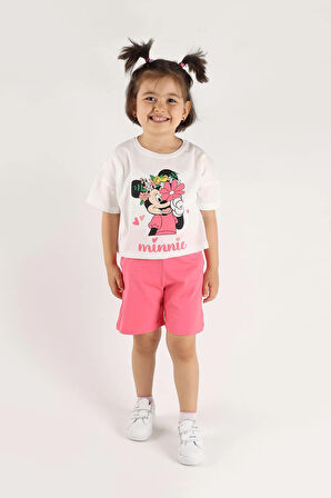 Minnie Baskılı Kız Çocuk Şortlu Alt Üst Takım