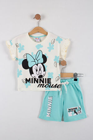 Minnie Mouse Baskılı Kız Çocuk Şortlu Takım