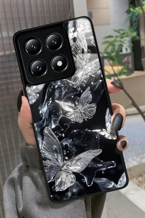 Xiaomi Mi 14T Pro Uyumlu Beyaz Kelebek Tasarımlı Parlak Silikon Kılıf
