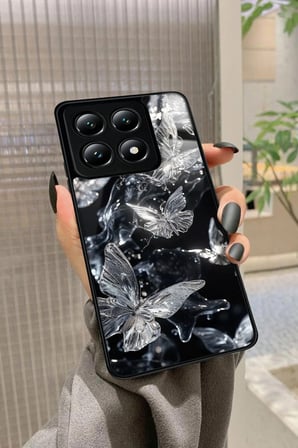 Xiaomi Mi 14T Pro Uyumlu Beyaz Kelebek Tasarımlı Parlak Silikon Kılıf