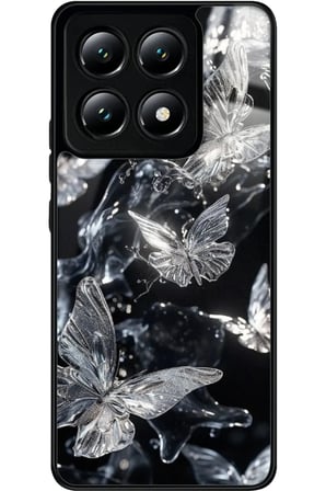 Xiaomi Mi 14T Pro Uyumlu Beyaz Kelebek Tasarımlı Parlak Silikon Kılıf
