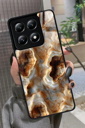 Xiaomi Mi 14T Uyumlu Beyaz&Altın Mermer Tasarımlı Parlak Silikon Kılıf