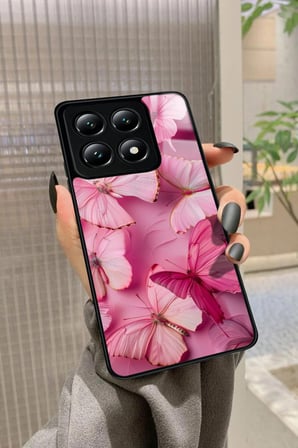 Xiaomi Mi 14T Uyumlu Pembe Kelebek Tasarımlı Parlak Silikon Kılıf