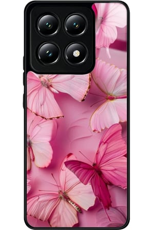 Xiaomi Mi 14T Uyumlu Pembe Kelebek Tasarımlı Parlak Silikon Kılıf