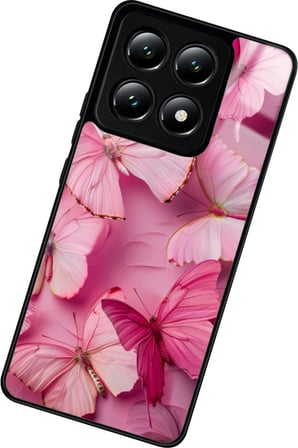 Xiaomi Mi 14T Uyumlu Pembe Kelebek Tasarımlı Parlak Silikon Kılıf