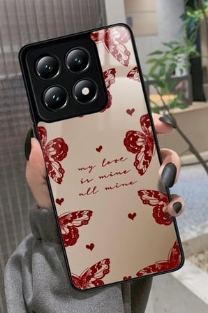 Xiaomi Mi 14T Uyumlu Kırmızı Kelebek Tasarımlı Parlak Silikon Kılıf
