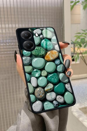 Xiaomi Poco X7 Pro Uyumlu Yeşil Taş Tasarımlı Parlak Silikon Kılıf