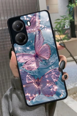 Xiaomi Poco X7 Pro Uyumlu Pembe Kelebek Tasarımlı Parlak Silikon Kılıf