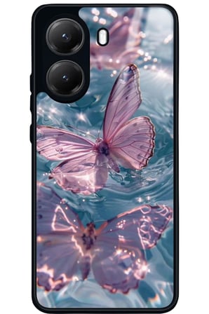 Xiaomi Poco X7 Pro Uyumlu Pembe Kelebek Tasarımlı Parlak Silikon Kılıf