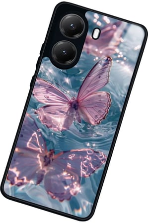 Xiaomi Poco X7 Pro Uyumlu Pembe Kelebek Tasarımlı Parlak Silikon Kılıf