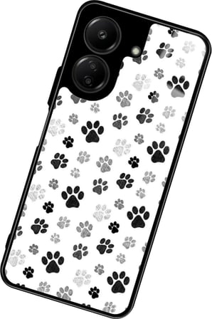 Xiaomi Redmi 13C Uyumlu Siyah-Beyaz Kedi Patisi Tasarımlı Parlak Silikon Kılıf